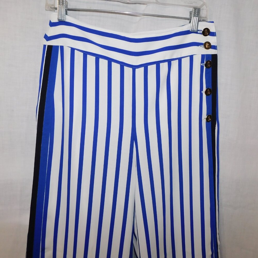 Lauren Ralph Lauren Womens 6 Blue White Striped Wide Leg Pant High Rise - Picture 7 of 16